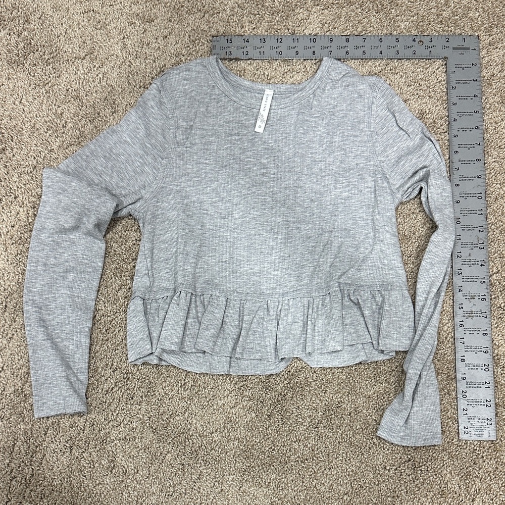 Altar'd State Light Gray Long Sleeve Ruffle Top